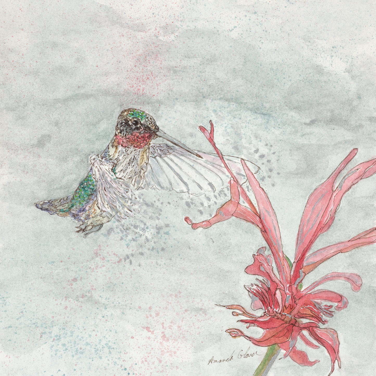 Hummingbird and Bee Balm - Original Painting